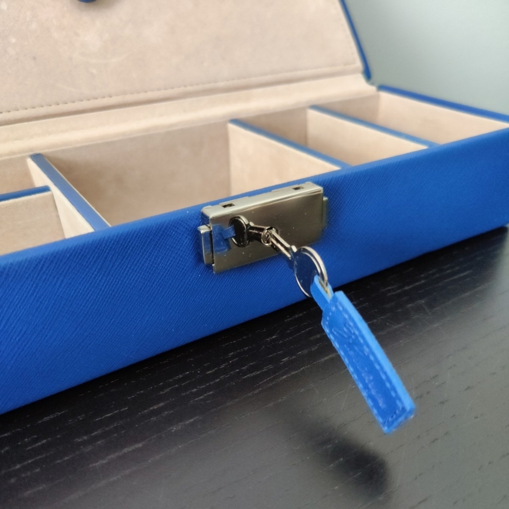 WOLF heritage Safe Deposit Jewelry Organizer Box With Compartment and Lock Blue - Picture 3 of 16